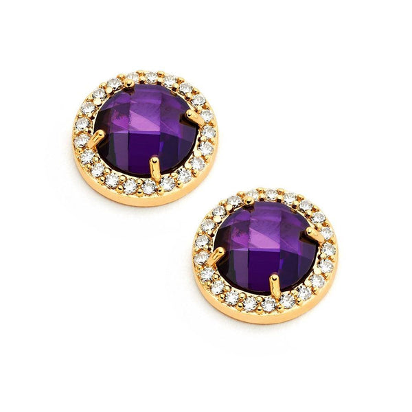 Silver 925 Gold Plated Channel Teardrop Purple CZ Dangling Stud Earrings