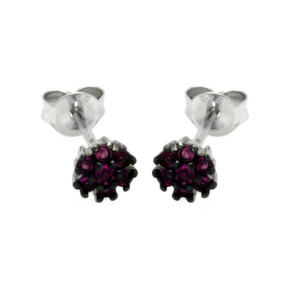 Silver 925 Rhodium Plated Red Round CZ Stud Earrings