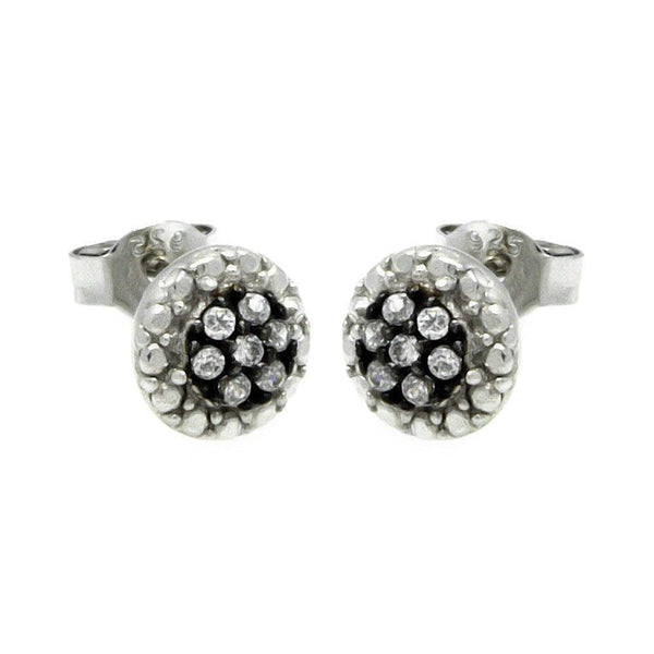 Silver 925 Black and Silver Rhodium Plated Round CZ Stud Earrings