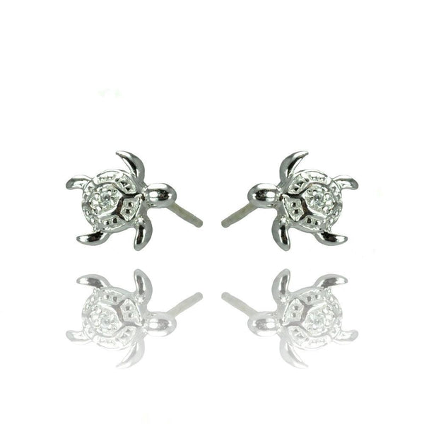 Silver 925 Rhodium Plated Turtle CZ Stud Earrings