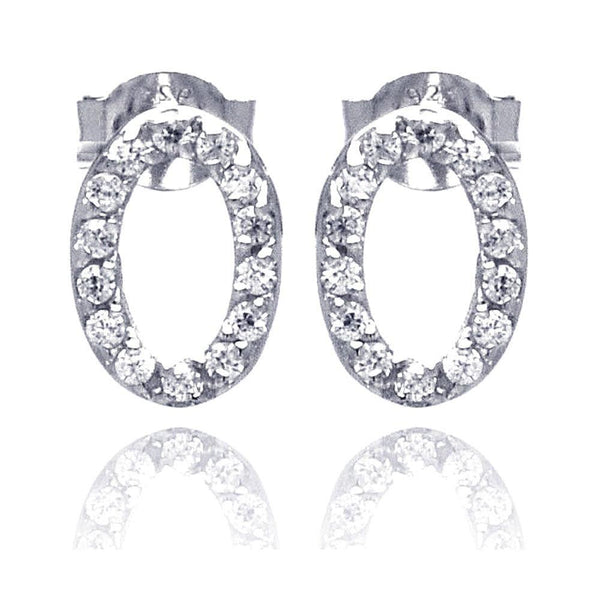 Silver 925 Rhodium Plated Round Oval Letter O CZ Stud Earrings