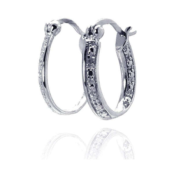 Silver 925 Rhodium Plated Round Clear CZ Hoop Earrings