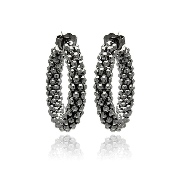 Silver 925 Black Rhodium Plated Italian Hoop Earrings