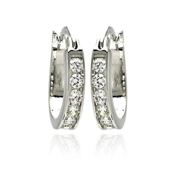 Silver 925 Rhodium Plated CZ Hoop Earrings