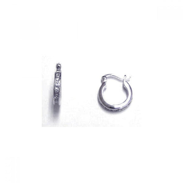 Silver 925 Rhodium Plated Channel Clear CZ huggie hoop Earrings