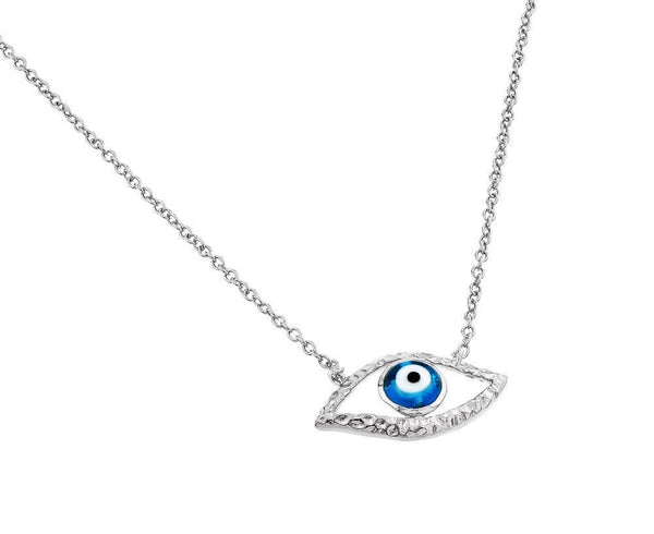 Silver 925 Rhodium Plated Evil Eye Blue Iris Pendant Necklace