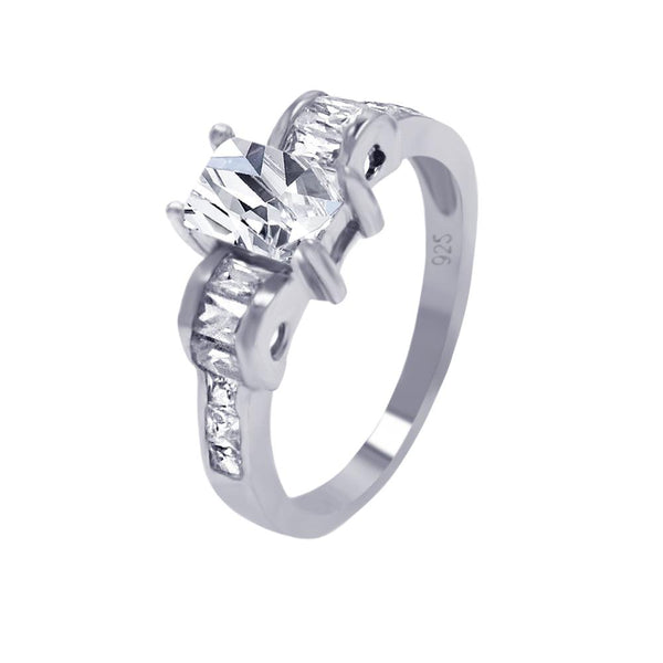 Silver 925 Rhodium Plated Rectangular Center Clear CZ Engagement Ring