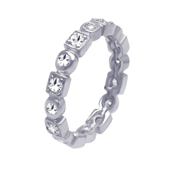 Silver 925 Rhodium Plated Clear Square Round CZ Stackable Eternity Ring