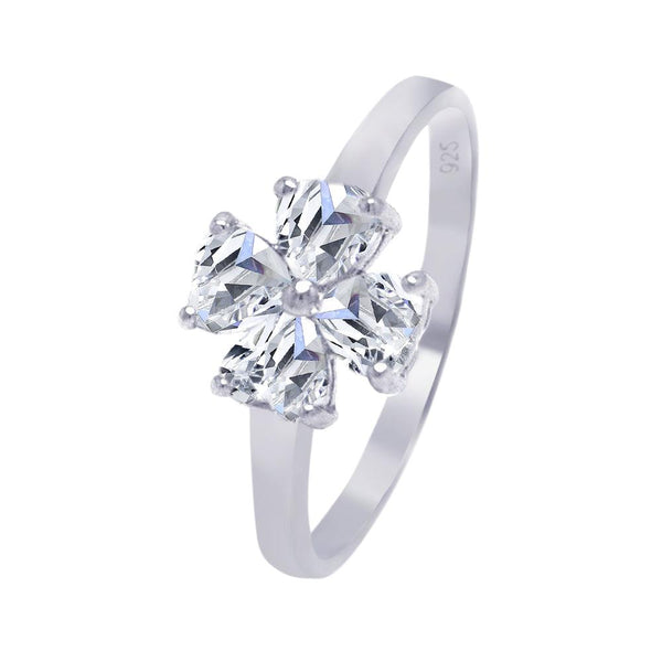 Silver 925 Rhodium Plated Clear CZ Cross Clover Ring