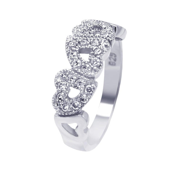 Silver 925 Rhodium Plated CZ Multiple Hearts Ring