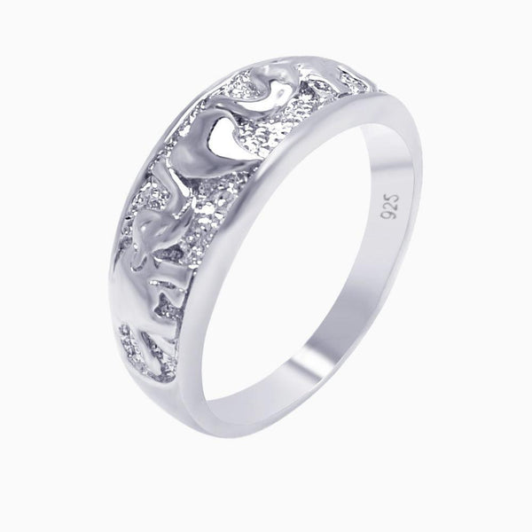Silver 925 Rhodium Plated Elephant Heart Ring
