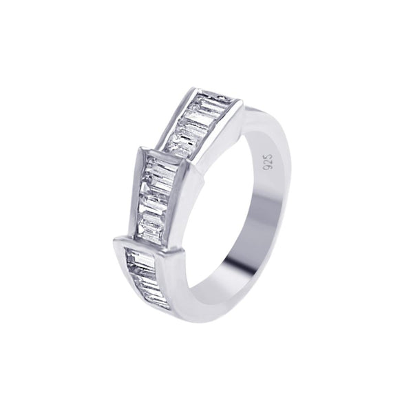 Silver 925 Rhodium Plated Clear Baguette CZ Ring