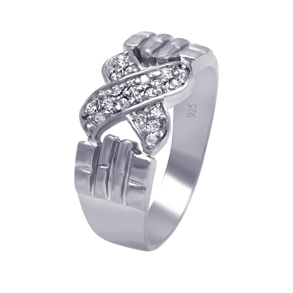 Silver 925 Rhodium Plated Clear Pave CZ Hand X Ring