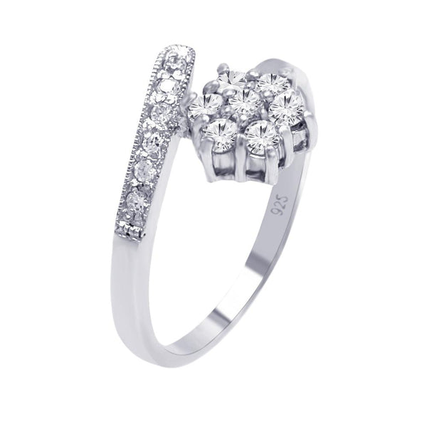 Silver 925 Rhodium Plated Pave Set CZ Flower Ring
