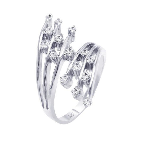 Silver 925 Rhodium Plated CZ Double Row Ring