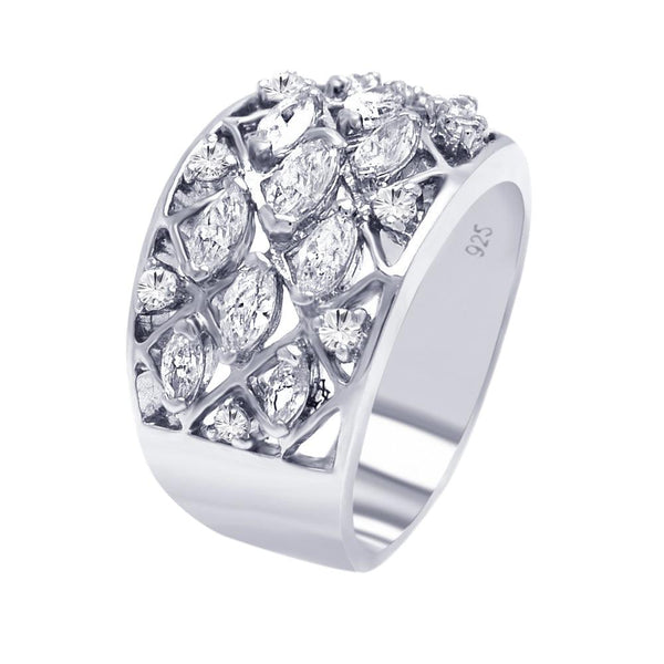 Silver 925 Rhodium Plated Multi CZ Mesh Ring