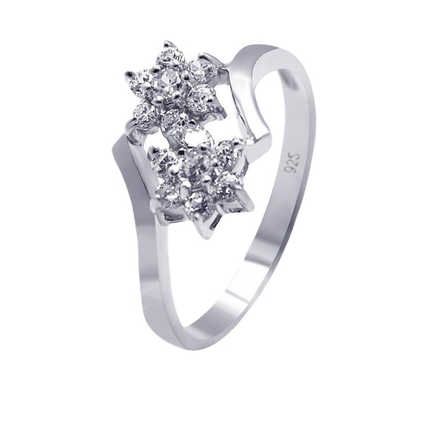Silver 925 Rhodium Plated CZ Double Flower Ring