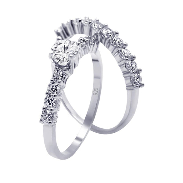 Silver 925 Rhodium Plated CZ Bridal Engagement Ring Set