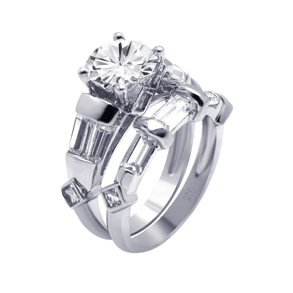 Silver 925 Rhodium Plated Marquise Diamond-Shaped Round CZ Engagement Ring Set