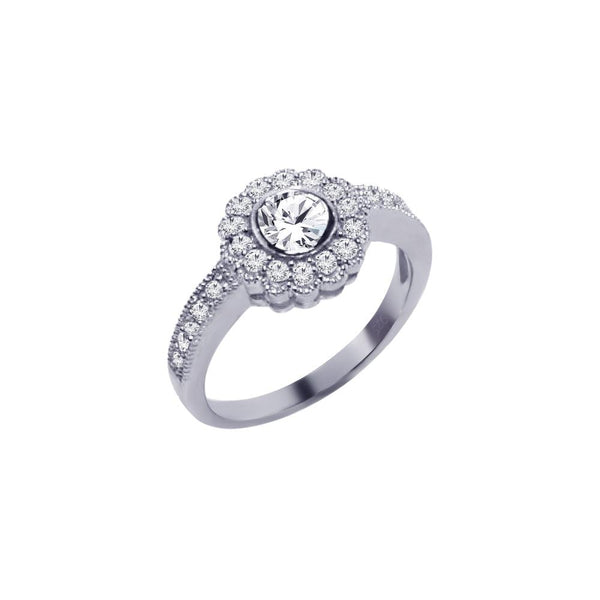 Silver 925 Rhodium Plated Micro Pave Clear Cluster CZ Flower Ring