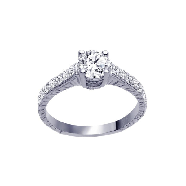 Silver 925 Rhodium Plated Pave Round Center CZ Ring