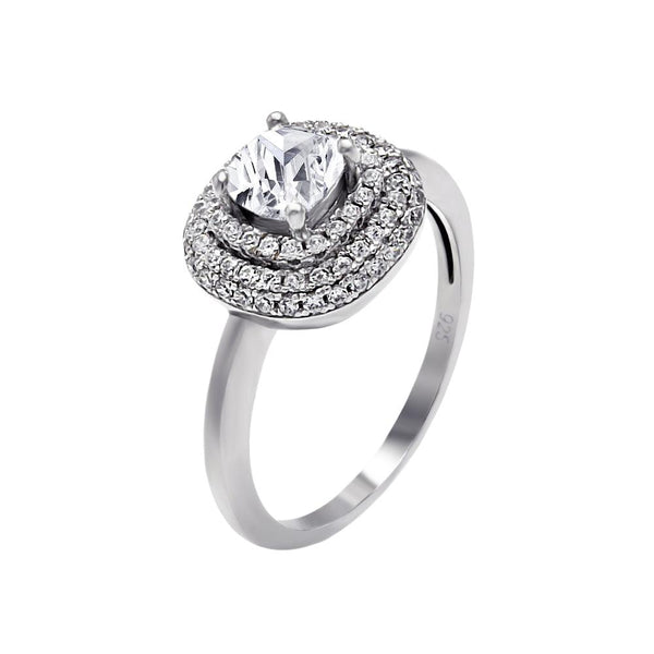 Silver 925 Rhodium Plated Micro Pave Clear Center CZ Multi Layer Square Ring