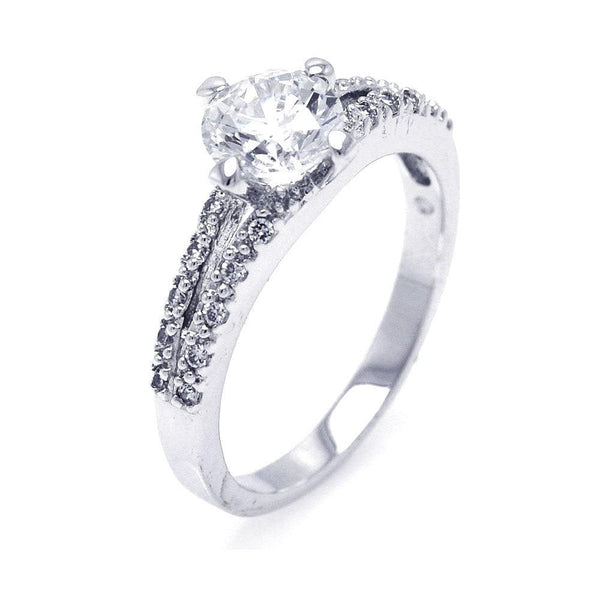Silver 925 Rhodium Plated Round Center CZ Bridal Ring