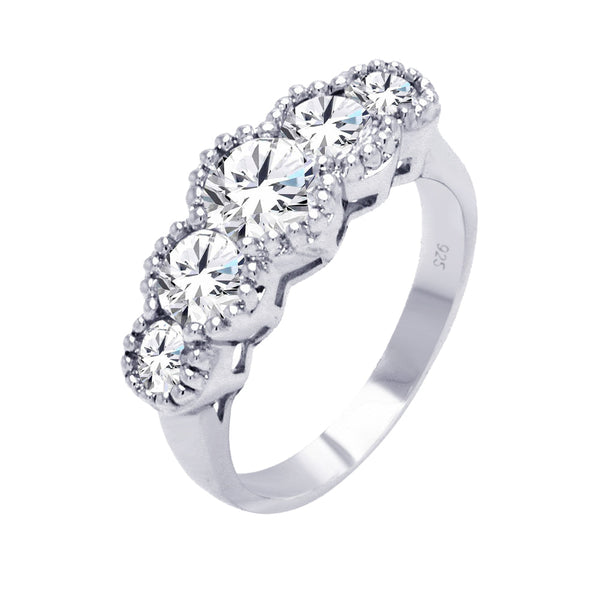 Silver 925 Rhodium Plated 5 Stone Set Clear CZ Ring