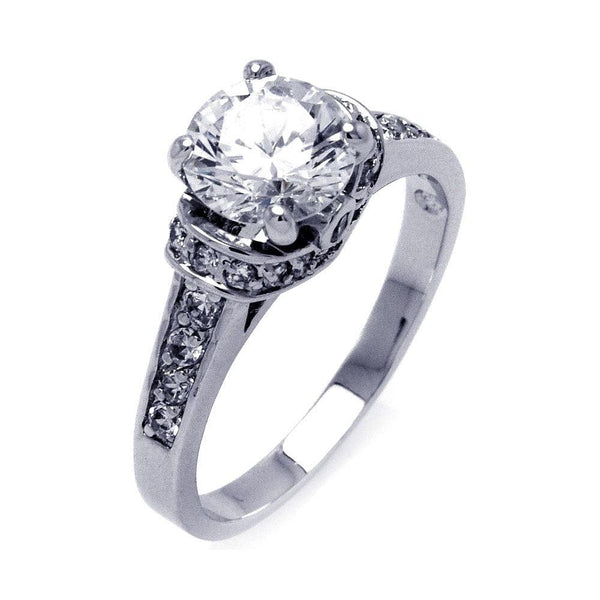 Silver 925 Rhodium Plated Channel Set Clear Round Center CZ Bridal Ring
