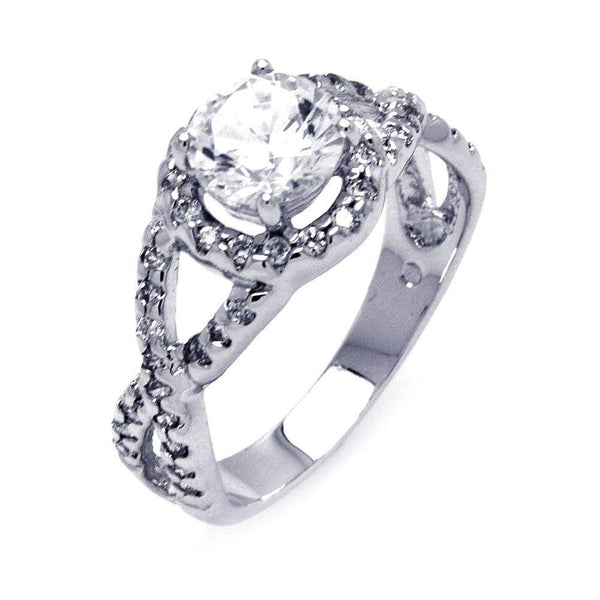 Silver 925 Rhodium Plated Clear Center CZ Wave Side Bridal Ring