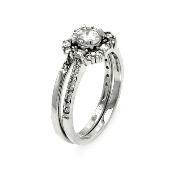 Silver 925 Rhodium Plated Round Center Clear Baguette CZ Bridal Engagement Ring
