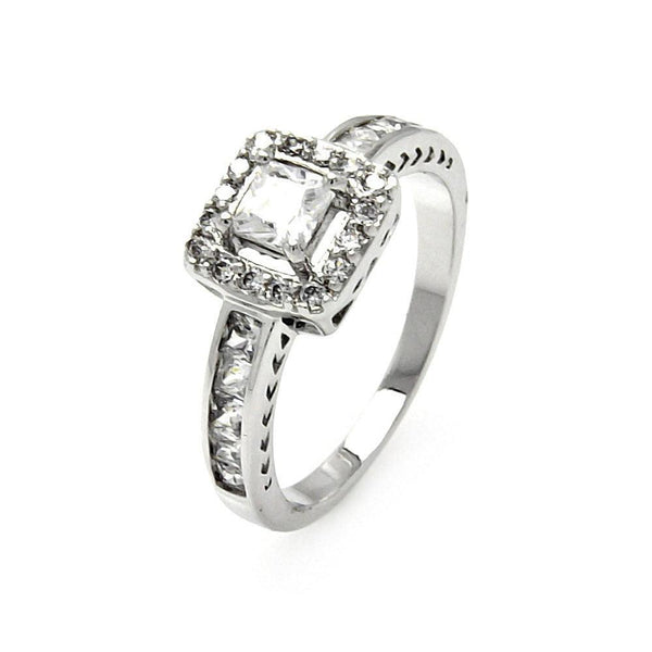 Silver 925 Rhodium Plated Clear Channel Set Princess Cut CZ Square Ring