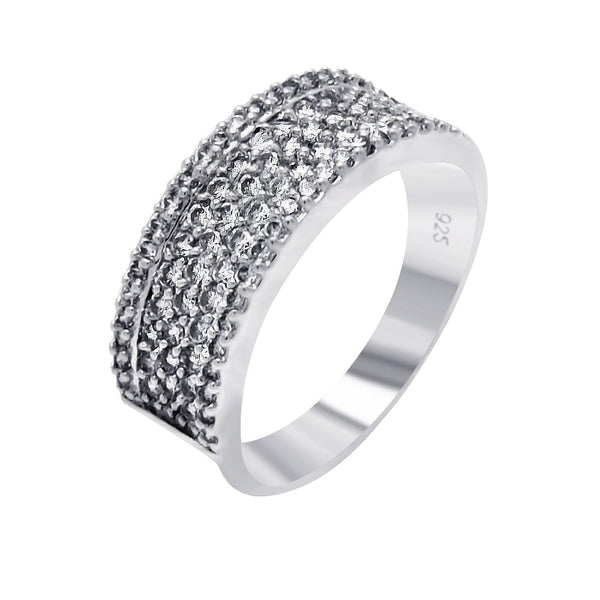 Silver 925 Rhodium Plated Clear Pave Set CZ Eternity Ring