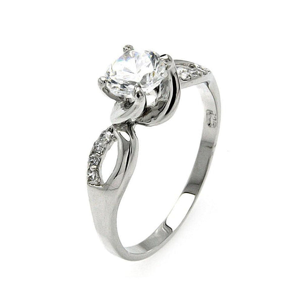 Silver 925 Rhodium Plated Clear Center CZ Twist Ring