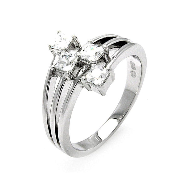 Silver 925 Rhodium Plated Multiple Square Clear CZ 4 Row Ring