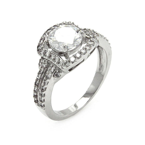 Silver 925 Rhodium Plated Circle Center Clear Cluster CZ Square Bridal Ring