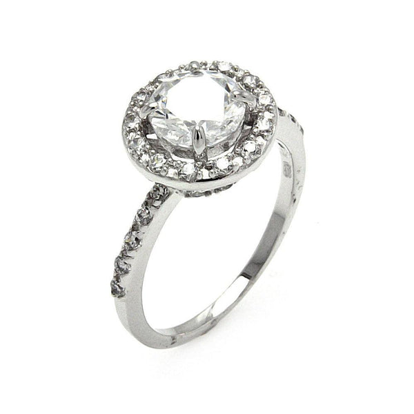 Silver 925 Rhodium Plated Clear Cluster CZ Round Bridal Ring