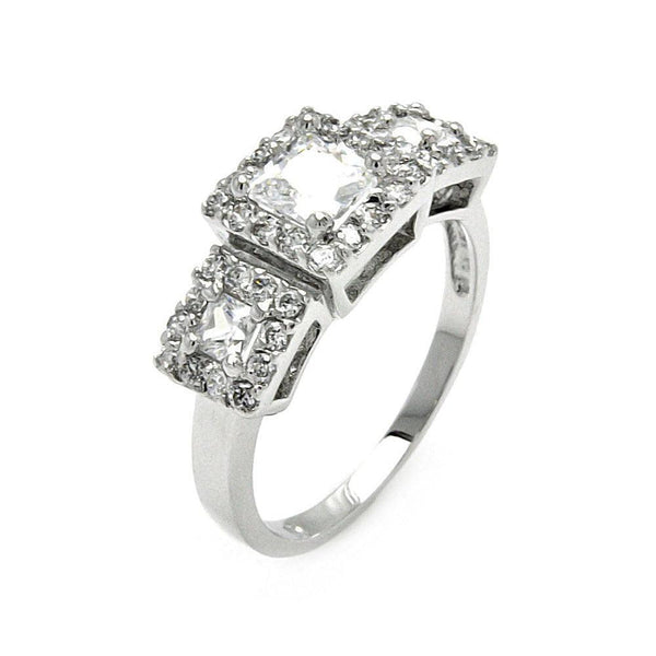 Silver 925 Rhodium Plated 3 Set Clear CZ Square Bridal Ring