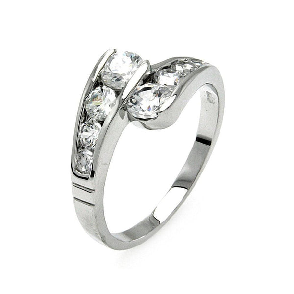 Silver 925 Rhodium Plated Clear Channel Set CZ Overlap Ring