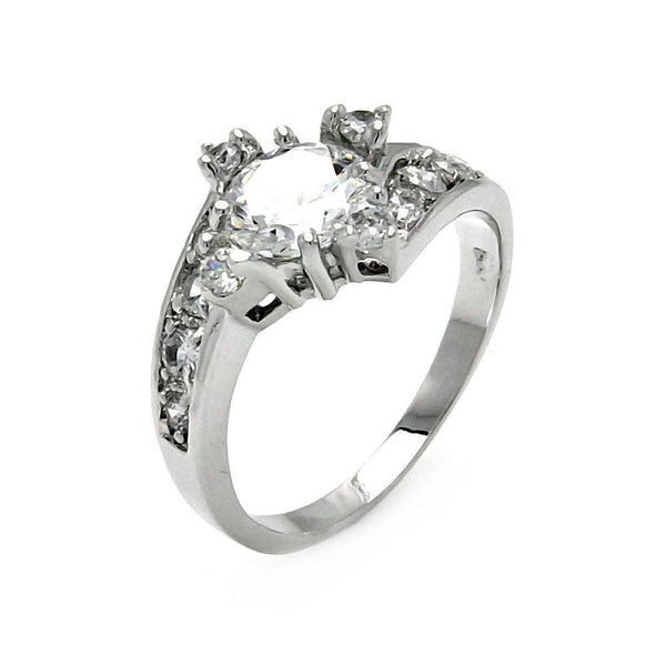 Silver 925 Rhodium Plated Clear Round Center Pave Set CZ Bridal Ring
