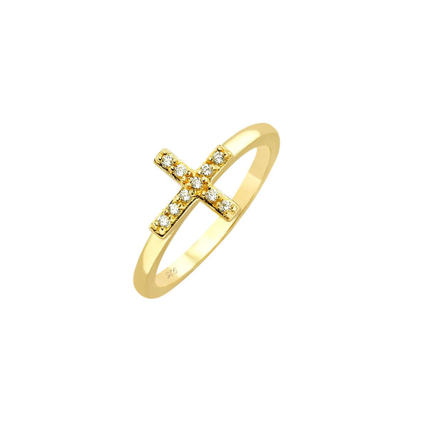 Silver 925 Gold Plated Clear CZ Mini Cross Ring