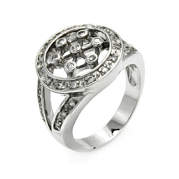 Silver 925 Rhodium Plated CZ Helm Wheel Ring