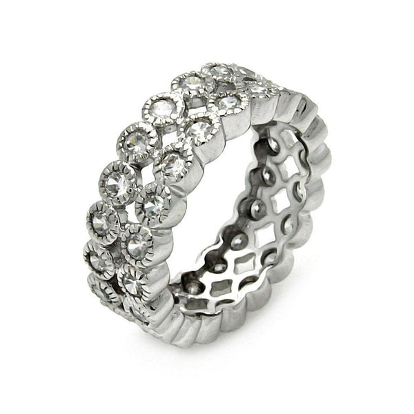 Silver 925 Rhodium Plated 2 Row CZ Eternity Ring