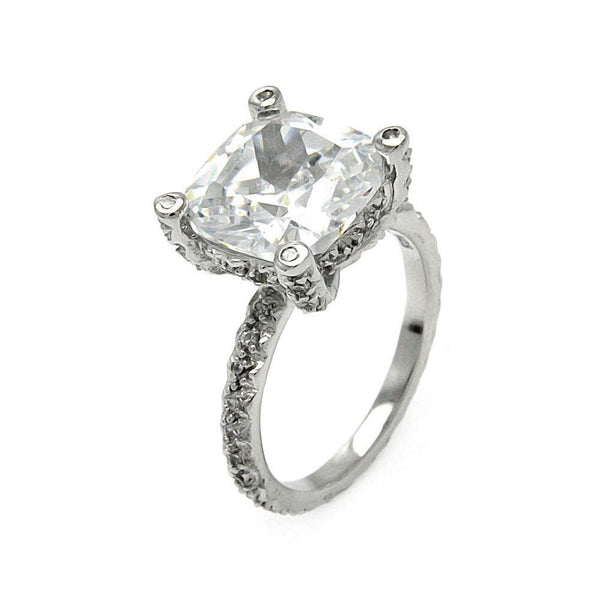 Silver 925 Rhodium Plated Square Center CZ Ring