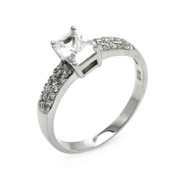 Silver 925 Rhodium Plated Rectangular CZ Ring
