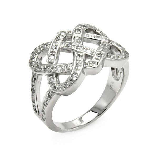 Silver 925 Rhodium Plated CZ Intertwined Ring