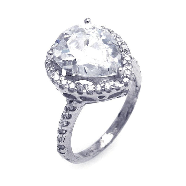 Silver 925 Rhodium Plated Clear Pear Center and Cluster CZ Ring