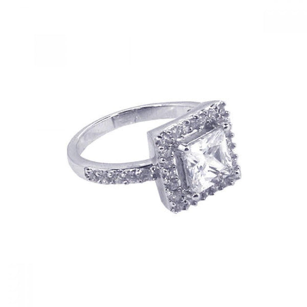 Silver 925 Rhodium Plated Square Center Cluster CZ Ring