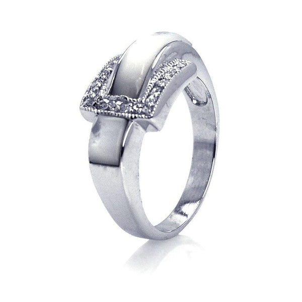 Silver 925 Rhodium Plated CZ Pearl Belt Buckle Ring