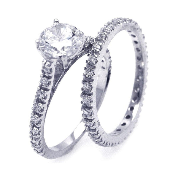 Silver 925 Rhodium Plated CZ Ring Pair Set